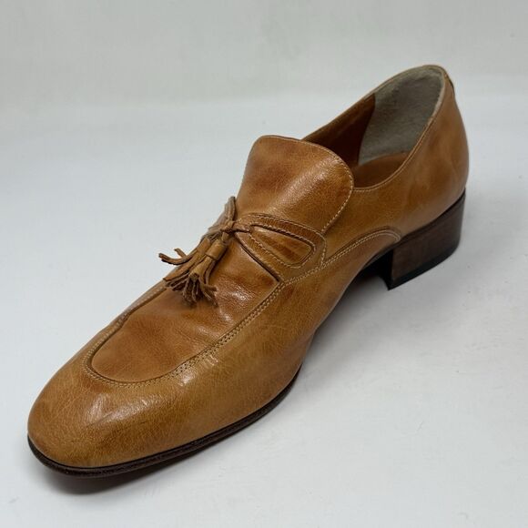 Jean Pier Clemente Loafers Mens 9.5 D Tan Brown Leather Tasseled Vintage Italy